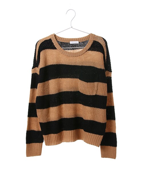 E hyphen world gallery(イーハイフンワールドギャラリー)の「・胸ポケット付畦編みボーダーニットプルオーバー(トップス・オフホワイト/キャメル/カーキ・F)」の2枚目の写真