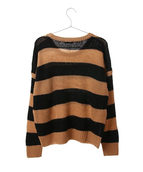 E hyphen world gallery(イーハイフンワールドギャラリー)の「・胸ポケット付畦編みボーダーニットプルオーバー(トップス・オフホワイト/キャメル/カーキ・F)」の6枚目の写真