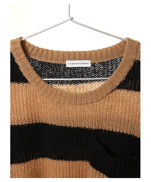 E hyphen world gallery(イーハイフンワールドギャラリー)の「・胸ポケット付畦編みボーダーニットプルオーバー(トップス・オフホワイト/キャメル/カーキ・F)」の7枚目の写真
