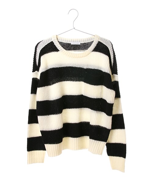 E hyphen world gallery(イーハイフンワールドギャラリー)の「・胸ポケット付畦編みボーダーニットプルオーバー(トップス・オフホワイト/キャメル/カーキ・F)」の1枚目の写真