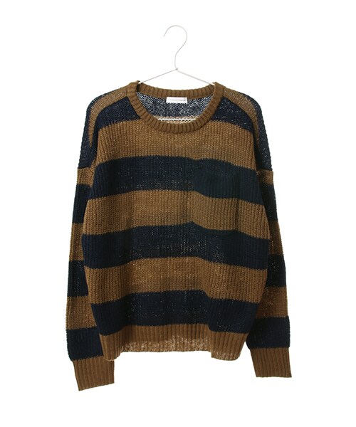 E hyphen world gallery(イーハイフンワールドギャラリー)の「・胸ポケット付畦編みボーダーニットプルオーバー(トップス・オフホワイト/キャメル/カーキ・F)」の3枚目の写真