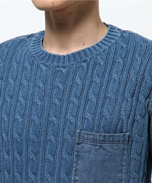 RATTLE TRAP（ラトルトラップ）の「インディゴ染めケーブル編み×デニムコンビシャツニット（ニット/セーター・メンズ・ブルー・MEDIUM/LARGE）」の4枚目の写真