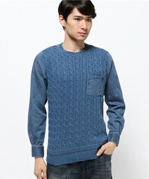 RATTLE TRAP | インディゴ染めケーブル編み×デニムコンビシャツニット(ニット/セーター)