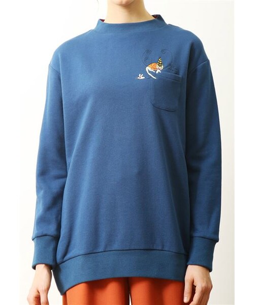 Design Tshirts Store graniph（デザイン　ティーシャツ　ストア　グラニフ）の「ねことねずみ (ビル シャルメッツ ボトル ネック スウェット チュニック)（トップス・レディース・ブルー・Ladies F）」の7枚目の写真