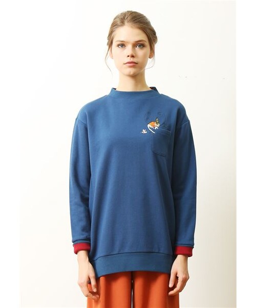 Design Tshirts Store graniph（デザイン　ティーシャツ　ストア　グラニフ）の「ねことねずみ (ビル シャルメッツ ボトル ネック スウェット チュニック)（トップス・レディース・ブルー・Ladies F）」の9枚目の写真