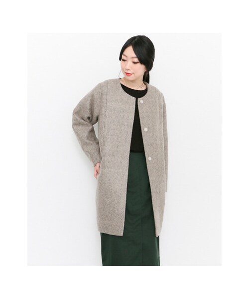 KBF（ケイビーエフ）の「KBF+ カットソーノーカラーコート（ジャケット/アウター・レディース・BEIGE/CAMEL/BLACK・one）」の4枚目の写真