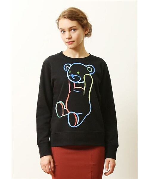 Design Tshirts Store graniph（デザイン　ティーシャツ　ストア　グラニフ）の「ベーシック ロング スリーブ スウェット (ウォーターカラー コントロール ベア)（トップス・ブラック・SS/S/M/L）」の9枚目の写真