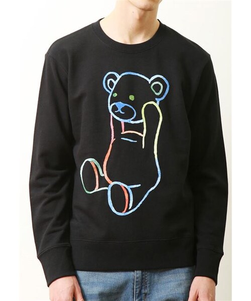 Design Tshirts Store graniph（デザイン　ティーシャツ　ストア　グラニフ）の「ベーシック ロング スリーブ スウェット (ウォーターカラー コントロール ベア)（トップス・ブラック・SS/S/M/L）」の4枚目の写真