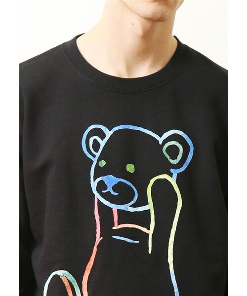 Design Tshirts Store graniph（デザイン　ティーシャツ　ストア　グラニフ）の「ベーシック ロング スリーブ スウェット (ウォーターカラー コントロール ベア)（トップス・ブラック・SS/S/M/L）」の2枚目の写真