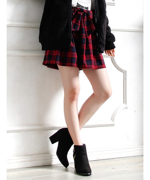 Honeys（ハニーズ）の「共リボン付キュロット（キュロット・ショートパンツ・レディース・クロ/コン/アカ/コンチェック/グリーンチェック/グレーチェック・Ｓ/Ｍ/Ｌ）」の5枚目の写真