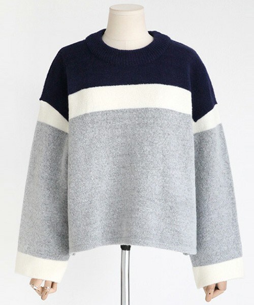 DHOLIC(ディーホリック)の「マルチカラードロップショルダーニットプルオーバー(ニット/セーター・レディース・ベージュ/ネイビー/ピンク・FREE)」の2枚目の写真