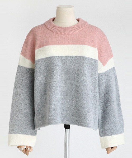 DHOLIC(ディーホリック)の「マルチカラードロップショルダーニットプルオーバー(ニット/セーター・レディース・ベージュ/ネイビー/ピンク・FREE)」の3枚目の写真