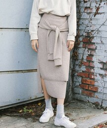 DHOLIC | リブニットレイヤード腰巻風タイトロングスカート(スカート)