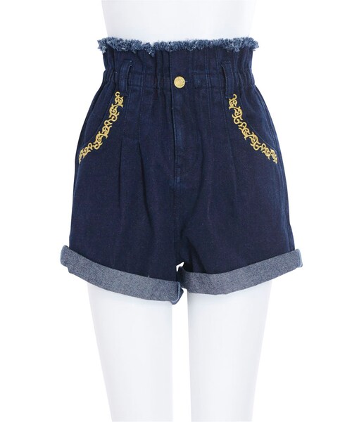 EVRIS（エヴリス）の「エンブロイダリータックデニムショートパンツ（パンツ・レディース・ブラック/インディゴ・S/M）」の5枚目の写真