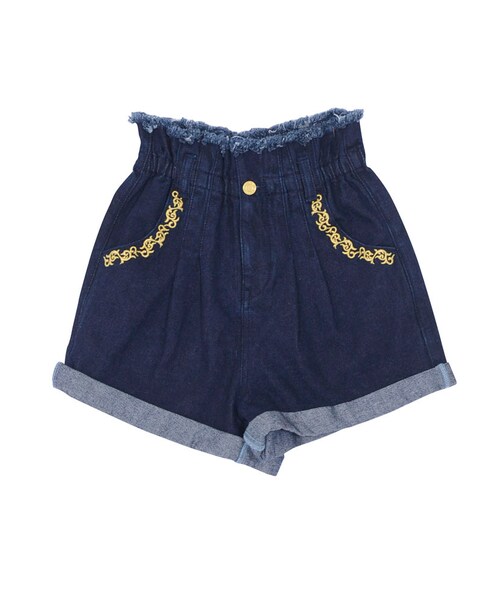 EVRIS（エヴリス）の「エンブロイダリータックデニムショートパンツ（パンツ・レディース・ブラック/インディゴ・S/M）」の2枚目の写真