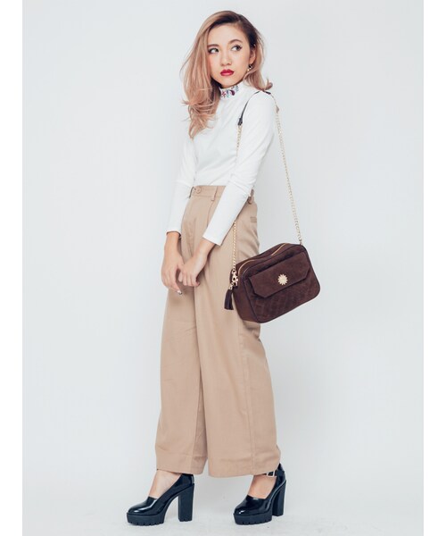 EVRIS（エヴリス）の「T/Rワイドパンツ（パンツ・レディース・グレー/ブラック/ベージュ・F）」の5枚目の写真