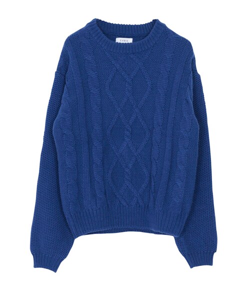 EVRIS（エヴリス）の「クルーネックケーブルニットTOPS（トップス・レディース・ホワイト/ブラック/ネイビー・F）」の3枚目の写真