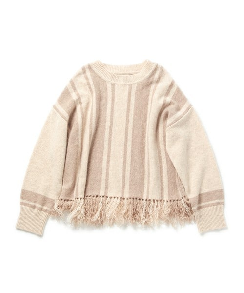 DRWCYS（ドロシーズ）の「アンゴラ混フリンジストライプニット（ニット/セーター・レディース・ホワイト/ベージュ/ネイビー・M）」の2枚目の写真