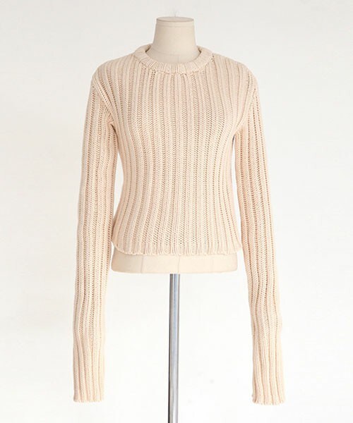 DHOLIC(ディーホリック)の「ロングスリーブクロップドニットプルオーバー(ニット/セーター・レディース・アイボリー/グレー/ネオンオレンジ/ネオングリーン/ブラックグレー/ライトベージュ・FREE)」の4枚目の写真