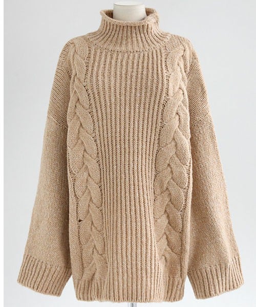 DHOLIC（ディーホリック）の「ツイストニットポイントタートルネックプルオーバー（ニット/セーター・レディース・オートミール/ブラックグレー/ベージュ・FREE）」の3枚目の写真