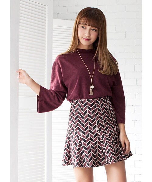 gracegift(グレースギフト)の「韓國幾何印花傘裙(スカート・レディース・深藍/酒紅・S/M)」の8枚目の写真