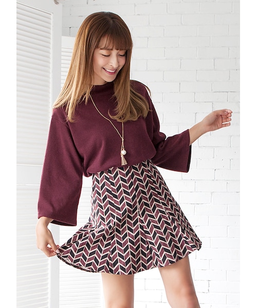 gracegift(グレースギフト)の「韓國幾何印花傘裙(スカート・レディース・深藍/酒紅・S/M)」の9枚目の写真