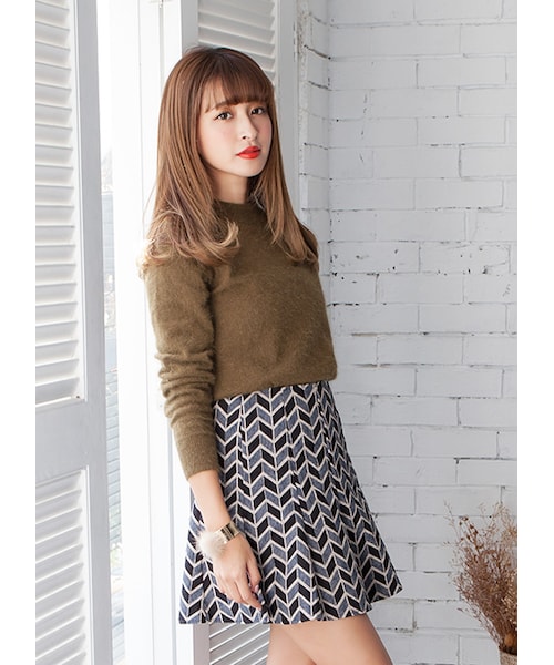 gracegift(グレースギフト)の「韓國幾何印花傘裙(スカート・レディース・深藍/酒紅・S/M)」の3枚目の写真