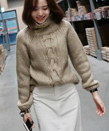 DHOLIC | タートルネックセンターケーブルニットプルオーバー(ニット/セーター)