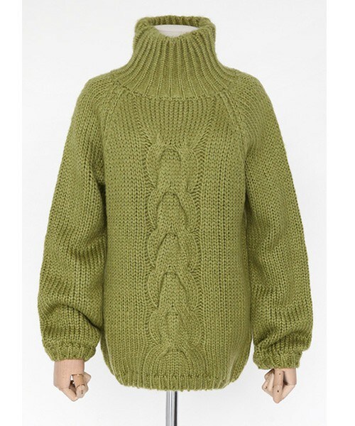 DHOLIC（ディーホリック）の「タートルネックセンターケーブルニットプルオーバー（ニット/セーター・レディース・ベージュ/ライトグリーン/グレー/クリーム・FREE）」の4枚目の写真