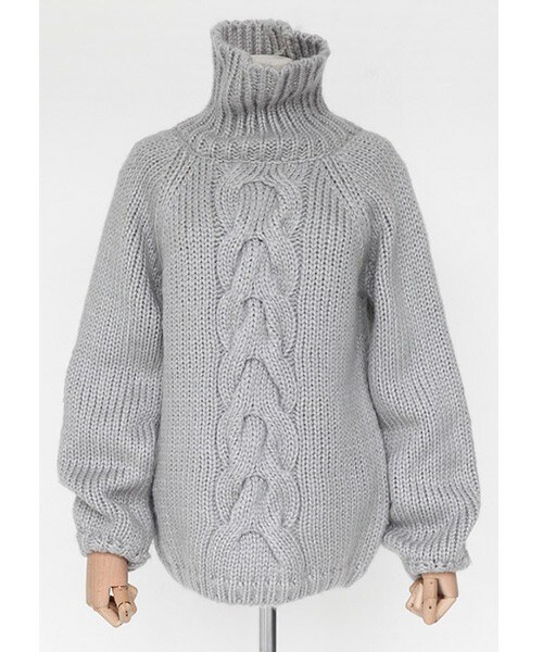 DHOLIC（ディーホリック）の「タートルネックセンターケーブルニットプルオーバー（ニット/セーター・レディース・ベージュ/ライトグリーン/グレー/クリーム・FREE）」の3枚目の写真