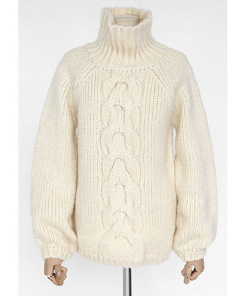 DHOLIC（ディーホリック）の「タートルネックセンターケーブルニットプルオーバー（ニット/セーター・レディース・ベージュ/ライトグリーン/グレー/クリーム・FREE）」の2枚目の写真