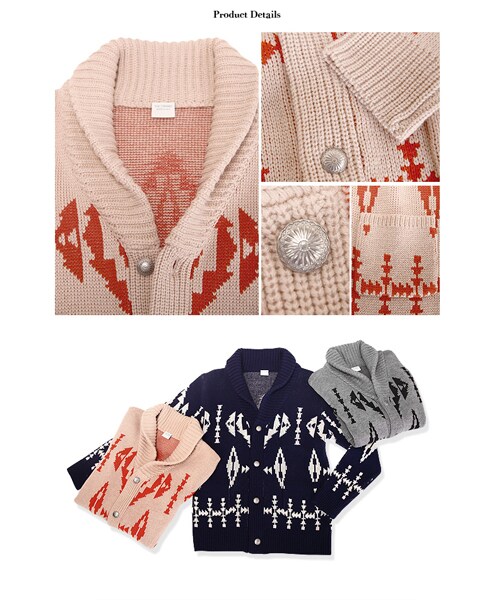 THE STRAND（ストランド）の「ネイティブ柄ショールカラーカーディガン（カーディガン/ボレロ・メンズ・ネイビー×ホワイト/ベージュ×オレンジ/グレー×ブラック・S/M/L）」の7枚目の写真