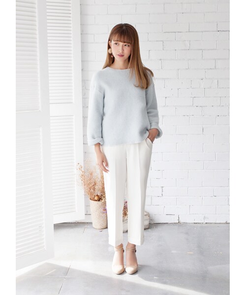 gracegift（グレースギフト）の「韓國輕閒風尚反摺寬褲（パンツ・レディース・黑/白・F）」の5枚目の写真