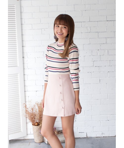 gracegift(グレースギフト)の「韓國復古小姐假排釦短裙(スカート・レディース・粉/淺藍・S/M)」の5枚目の写真