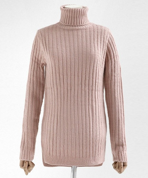 DHOLIC（ディーホリック）の「タートルネックリブニットプルオーバー（ニット/セーター・レディース・ベージュ/スカイブルー/ピンク/クリーム/ブラック/グレー・FREE）」の6枚目の写真