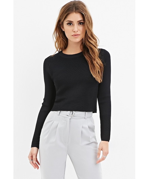 FOREVER 21（フォーエバー トゥエンティーワン）の「FOREVER 21 Ribbed Knit Cropped Sweater（ニット/セーター・レディース・Black/Orange/White・Small/Medium/Large）」の1枚目の写真