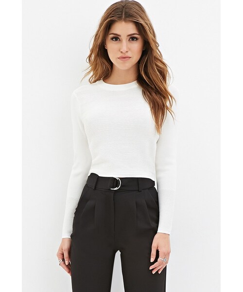 FOREVER 21（フォーエバー トゥエンティーワン）の「FOREVER 21 Ribbed Knit Cropped Sweater（ニット/セーター・レディース・Black/Orange/White・Small/Medium/Large）」の2枚目の写真