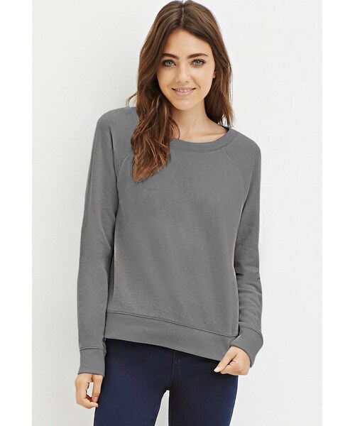 FOREVER 21(フォーエバー トゥエンティーワン)の「FOREVER 21 French Terry Raglan Sweater(ニット/セーター・レディース・Gray/Green・Small/Medium/Large)」の1枚目の写真