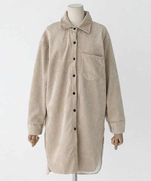 DHOLIC（ディーホリック）の「コーデュロイ裏起毛アンバランス丈シャツ（シャツ/ブラウス・レディース・キャメル/ベージュ/グレー・FREE）」の3枚目の写真