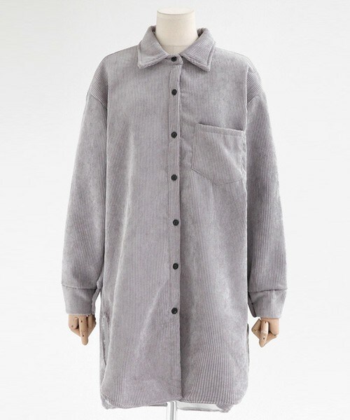 DHOLIC（ディーホリック）の「コーデュロイ裏起毛アンバランス丈シャツ（シャツ/ブラウス・レディース・キャメル/ベージュ/グレー・FREE）」の2枚目の写真