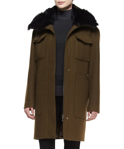 theory(セオリー)の「Theory Petite Yvoia Bolton Coat W/Fur Trim, Women's(ジャケット/アウター・レディース・Green・PETITE/MEDIUM/LARGE/SMALL)」の1枚目の写真