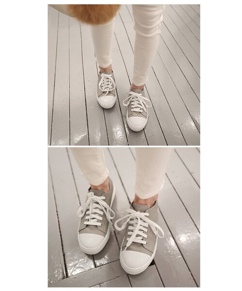 Aco Design（アコデザイン）の「レザー スニーカー/レザースニーカー ローカット/インヒール レースアップ スニーカー（スニーカー・レディース・グレージュ・23.0~25.0　【23.5基準　前底：1.5　後底：3.5　足幅：8.7　長さ：24.5】）」の5枚目の写真