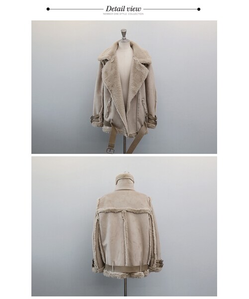 Aco Design（アコデザイン）の「ムートン コート ロング/ボアコーチジャケット/ライダースジャケット ファー/裏ボア コート（ムートンコート・レディース・ライトベージュ・肩幅：45　バスト：108　袖丈：59　袖幅：15.5　着丈：79）」の13枚目の写真