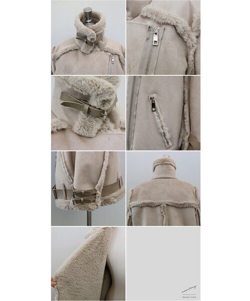 Aco Design（アコデザイン）の「ムートン コート ロング/ボアコーチジャケット/ライダースジャケット ファー/裏ボア コート（ムートンコート・レディース・ライトベージュ・肩幅：45　バスト：108　袖丈：59　袖幅：15.5　着丈：79）」の14枚目の写真