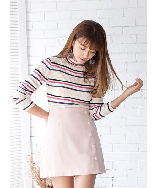 gracegift（グレースギフト）の「單肩排釦橫條針織上衣（その他・レディース・米白・F）」の5枚目の写真