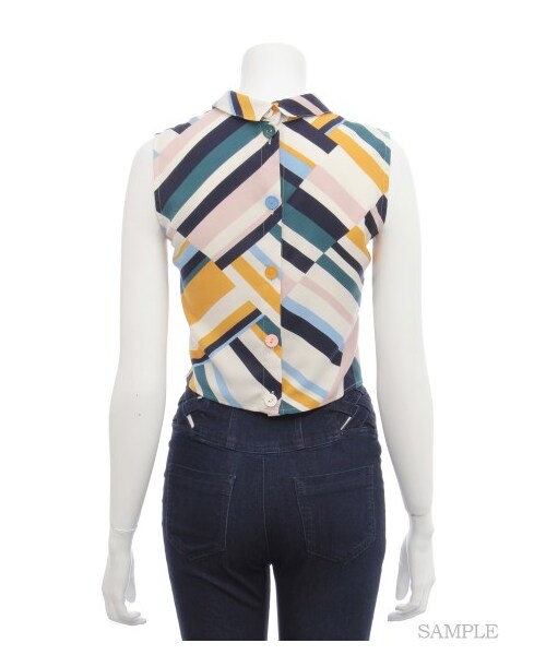 LILY BROWN（リリーブラウン）の「マルチストライプ襟付きブラウス（ブラウス・レディース・GRN/YEL/BLU・F）」の5枚目の写真