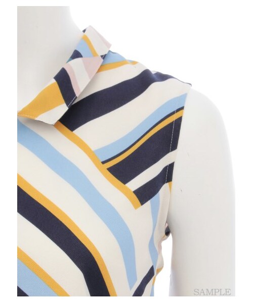 LILY BROWN（リリーブラウン）の「マルチストライプ襟付きブラウス（ブラウス・レディース・GRN/YEL/BLU・F）」の8枚目の写真