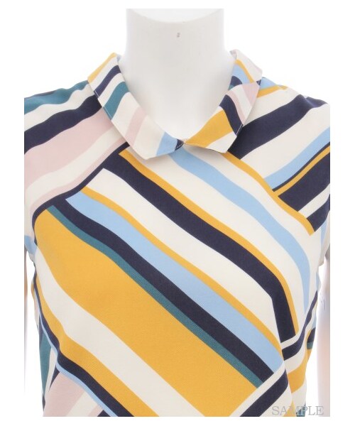 LILY BROWN（リリーブラウン）の「マルチストライプ襟付きブラウス（ブラウス・レディース・GRN/YEL/BLU・F）」の7枚目の写真