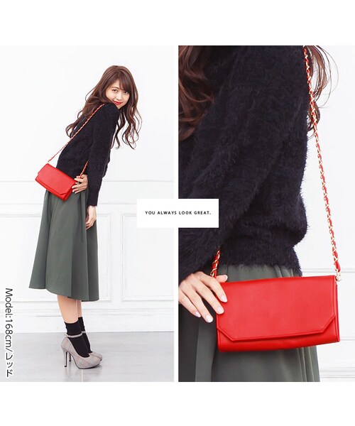 KOBE LETTUCE（コウベレタス）の「日替わりセール★お財布 クラッチ ショルダーバッグ レディース ショルダーチェーン取り外し可2way B893（クラッチバッグ・レディース・ブラック/キャメル/コーラル/レオパード/ネイビー/オフホワイト/レッド/シルバー・FREE）」の6枚目の写真