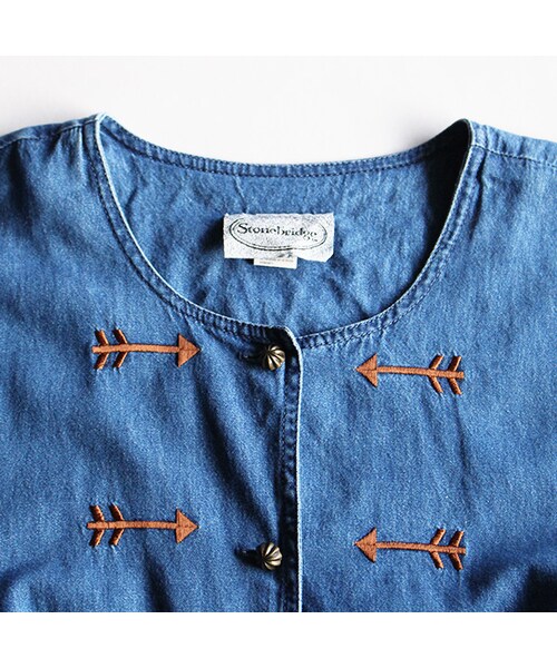 Vintage Clothing（ヴィンテージクロージング）の「No Collar Denim Shirts（トップス・Blue・One）」の3枚目の写真